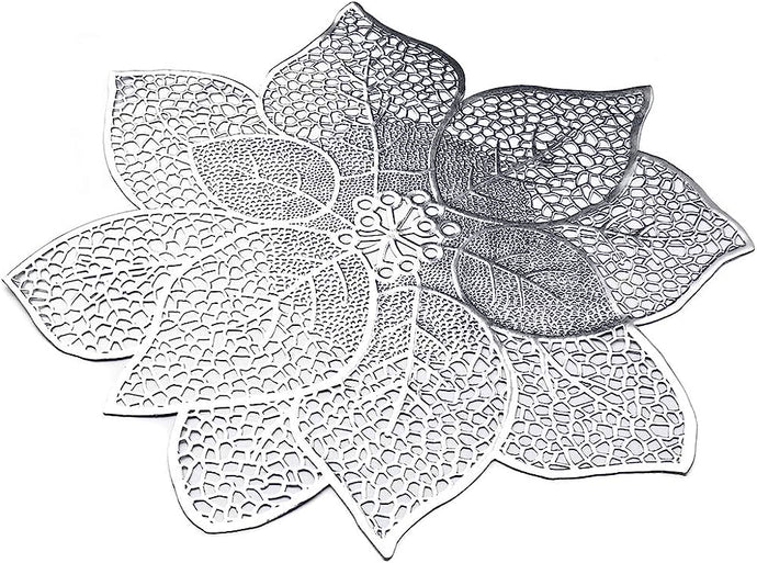 Placemats in Silver Flower Shape for Dining Table Wedding Parties Accent Centrepiece