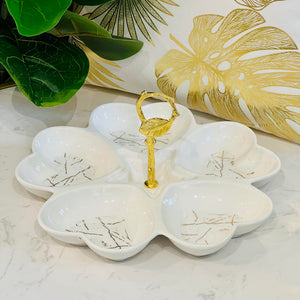 Snack/Serving Tray White Heart Shape Bowls with Gold Handle for Fruits or Decor Vintage Pottery