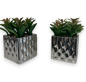 Plant Pot Small Artificial Colored in a SILVER Metal Pot (One piece Included)