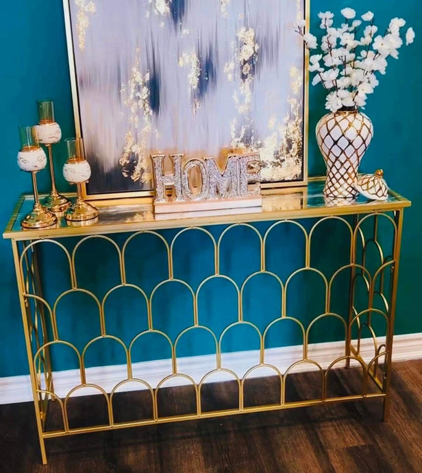 Console Table in Gold with a Mirror Glass Top 2 sizes Available | Modern