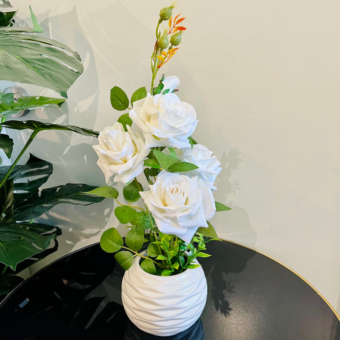 Plant Pot Artificial Floral Plant Real Touch White Flower in White Ceramic Planter