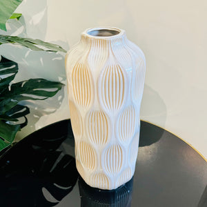 Vase Ceramic White with Gold Shades Geometric Cylinder Modern Flower Vase Home Decor Tabletop Accessories Available in TWO SIZES