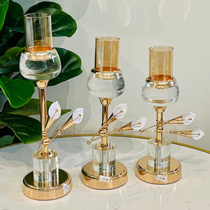 Candle Holder Luxury Crystal Decorated for Tabletop in Gold (ONE PIECE INCLUDED - Select Size Below)
