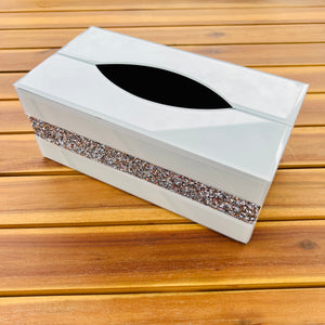 Crystal Tissue Box Glass Luxury Tissue Holder Living Room/ Office/ Bedroom Decorative Storage Box in White