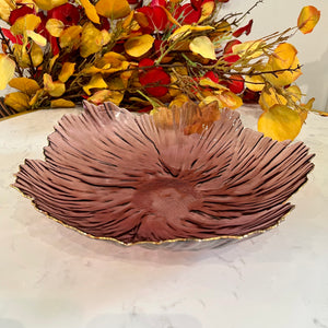 Glass Plate High Quality Decorative Round Fruit Bowl in Purple with Gold Lining Available in Three Sizes