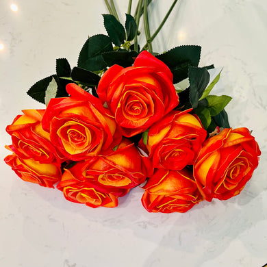 Orange Rose Round Artificial PU Leather Real Touch Luxury Round Rose Stem in Orange Colour
