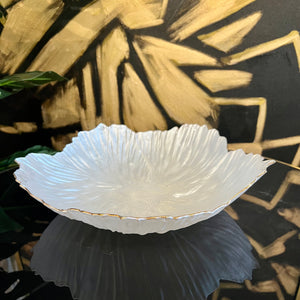 Glass Plate High Quality Decorative Round Fruit Bowl in Pure White with Gold Lining Available in Three Sizes