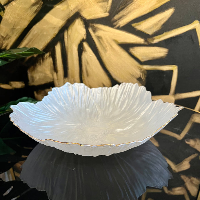 Glass Plate High Quality Decorative Round Fruit Bowl in Pure White with Gold Lining Available in Three Sizes