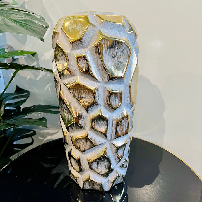 Vase Ceramic Grey and Gold Shades Geometric Cylinder Modern Flower Vase Home Decor Tabletop Accessories Available in TWO SIZES