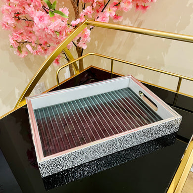 Tray Rectangular White Colour Wood and Glass Serving Tray Storage Tray Available in TWO SIZES Home Decoration Bathroom Decor Living Room Display Tray