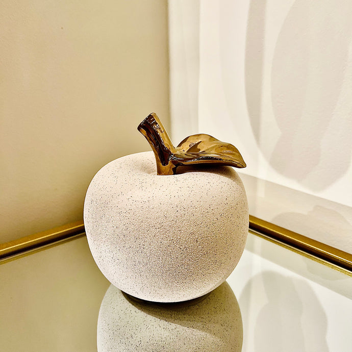 Apple Shape Off-white and Gold Decor Centre Piece Sculpture in Ceramic Modern Decor for Tabletop