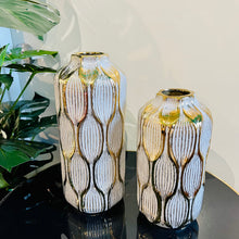 Vase Ceramic Grey with Gold Shades Geometric Cylinder Modern Flower Vase Home Decor Tabletop Accessories Available in TWO SIZES