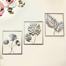 3pcs Set Wall Décor in SILVER Metal of Flowers & Leaves Stainless Steel Wall Art Set of Three