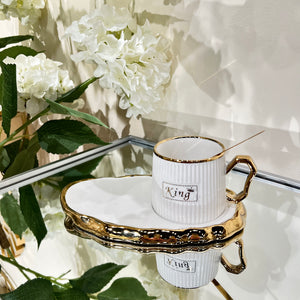 Tea Cup Set KING Design Hot Drink Cup with Tray Modern Ceramic Luxury Looking Teacup Set (Available in Two Colours)