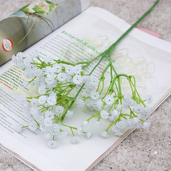 Flowers Artificial Floral Stem Gypsophila Baby Breath Flower, Green and White Wire for Flower Arrangements