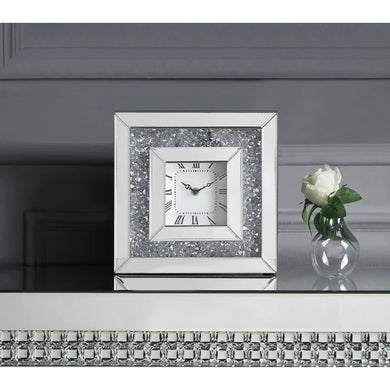 Tabletop Clock Crushed Crystal Roman Number Luxury Mirrored Square Clock in Silver OR Gold