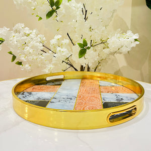 Tray Round Multi Colour Acrylic and Resin Serving Tray Storage Tray Available in TWO SIZES Home Decoration Bathroom Decor Geometric Design Living Room Display Tray