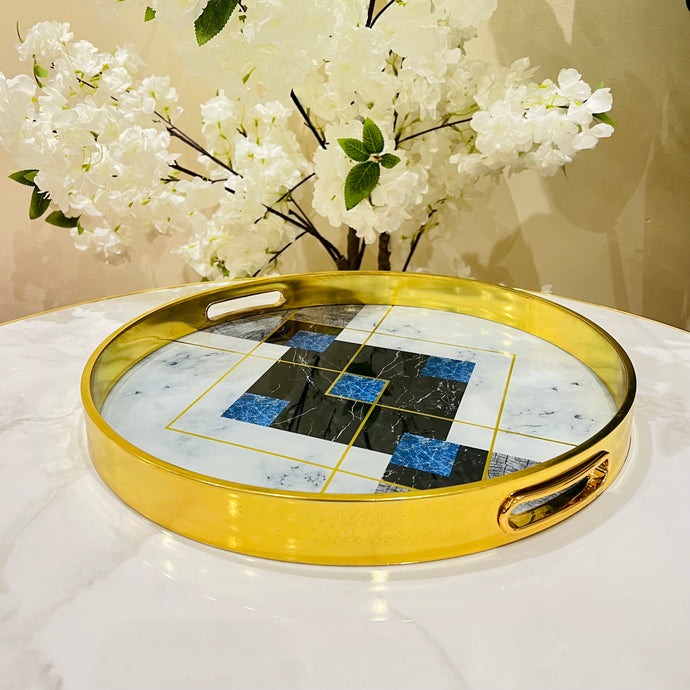 Tray Round Multi Colour Acrylic and Resin Serving Tray Storage Tray Available in TWO SIZES Home Decoration Bathroom Decor Geometric Design Living Room Display Tray