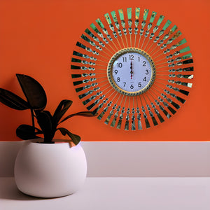 Wall Clock GOLD with Mirrors Handcrafted Decorative Steel & Crystal Modern Silent Move Wall Clock
