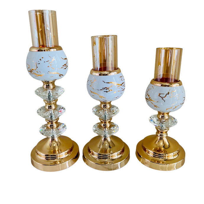 Candle Holders in Gold and White with Crystals (Select Size Below)