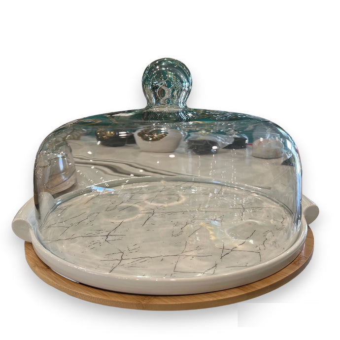 Cake Plate with Glass Cover Dome Lid in Round Shape
