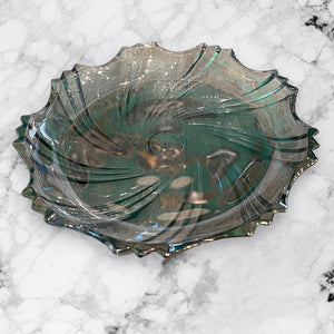 Glass Decorative Plate in Gold, Silver & Crystal Transparent Colour
