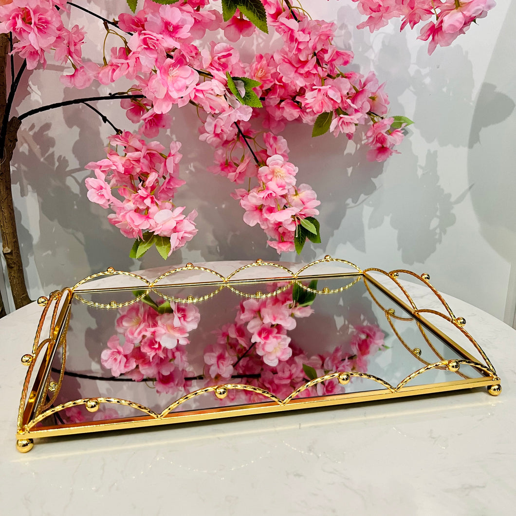 Tray Rectangular Gold Mirror Glass Tray Metal Storage Tray Home Decoration Bathroom Decor Creative Living Room Display Tray