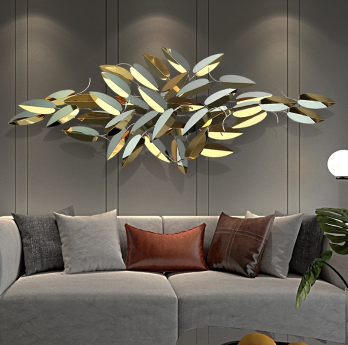 Wall Décor in Golden Metal with Gold Tinted Mirrors of Abstract Art