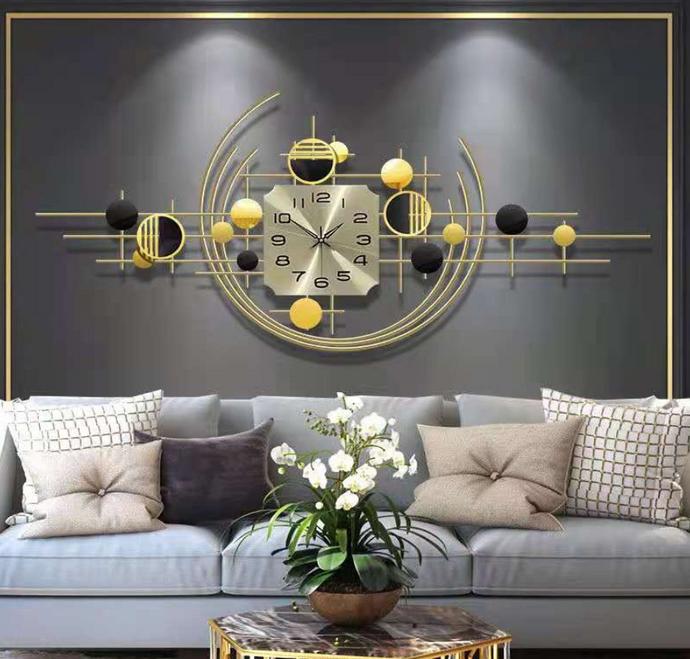Wall Clock Metal Modern with Black and Gold Tinted Mirrors