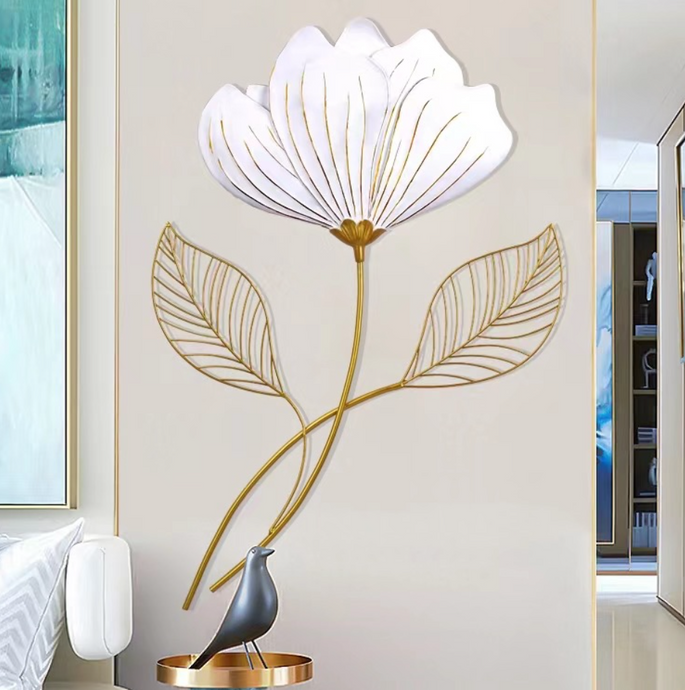 Wall Decor Flower Gold with White Metal Wall Art Small