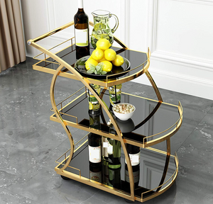 Three Layer Cart Gold Stainless Steel Frame Service Trolley 3-Tier with Wheels for Home Decor Office Hotel Parties