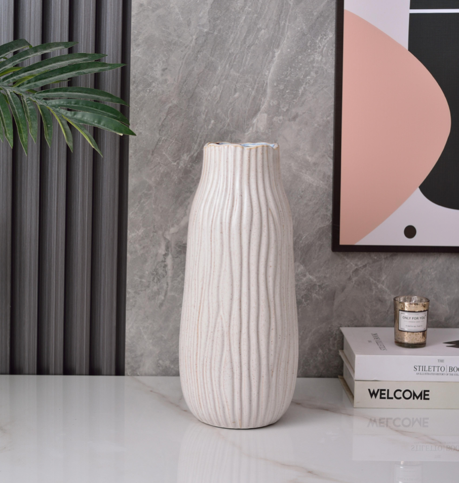 Vase Ceramic White Cylinder Modern Flower Vase Home Decor Tabletop Acc