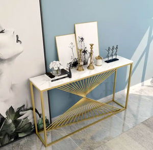 Gold Console Table with White Marble Top Modern Luxury Design for Entrance, Living Room, Office, Home Decor
