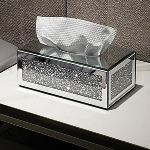 Crystal Tissue Box Glass Luxury Tissue Holder Living Room/ Office/ Bedroom Decorative Storage Box in Gold OR Silver