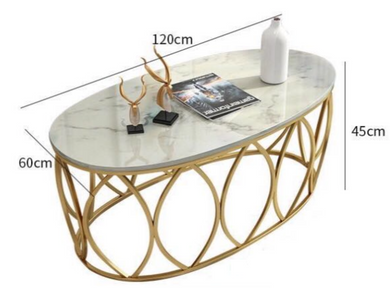 Oval Coffee Table High Fashion Stainless Steel GOLD Base with White Marble Top Luxury Centre Table