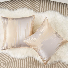 Pillow Case Cushion Cover Throw and Pillow Insert in OFF-WHITE Colour and Golden Thin Border - Set of 2 with Zipper