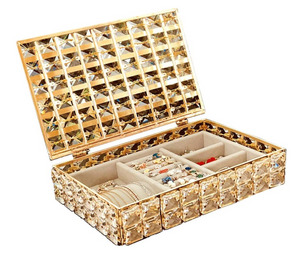 Jewelry Storage Crystal Organizer Golden Box Necklace Earrings Ring Storage Decorated Metal Container