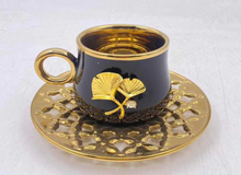 Turkish Coffee Cups Set of Six with Plates Hot Drink Cups with Tray Ceramic Luxury Looking Coffeecup Set 6-Pieces