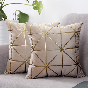 Pillow Case Cushion Cover Throw and Pillow Insert in WHITE & GOLD Color - Set of 2 with Zipper
