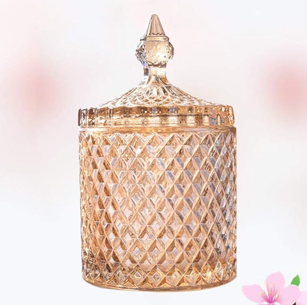 Glass Sugar Bowl Storage Crystal Candy Jar with Lid in Gold, Silver & Crystal Transparent Colour