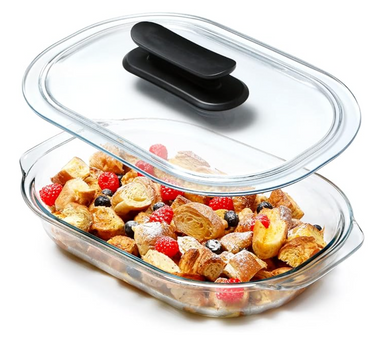 Glass Casserole Dish With Glass Lid, Easy Grip Handle Oval Glass Bakeware with Lid