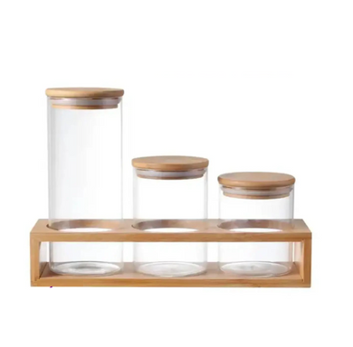 4 pcs Set Glass Storage Jars Kitchen Storage Container Stackable Reusable Sealed Organizers for Kitchen Counters