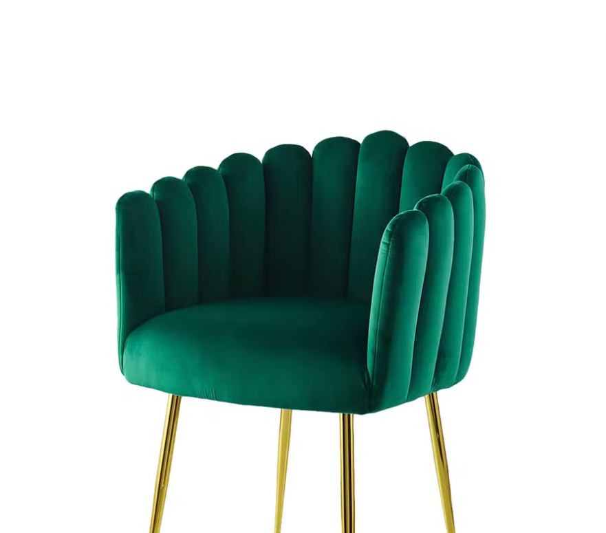 Green Teal Shelley Accent Velvet Scalloped Shell Dining Chair With Gold Legs