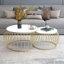 Modern Nesting Coffee Table Set of 2 Round Centre Table Open for Storage Marble Top Shelf for Living Room Furniture Side End Table