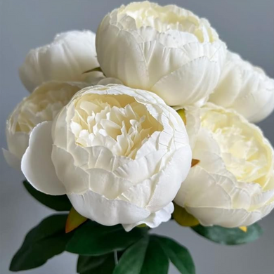 7 Head Peony Flower Bunch Bouquet Silk Floral Bunch in WHITE with Fillers Greeneries for Home Decor, Office, Bedroom, Living Room Flowers for Vases