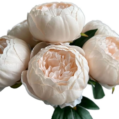 7 Head Peony Flower Bunch Bouquet Silk Floral Bunch in OFF-WHITE with Fillers Greeneries for Home Decor, Office, Bedroom, Living Room Flowers for Vases