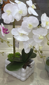 Plant Pot White Artificial Orchid Flower Pot Floral Real Look Plant Real Touch with White Ceramic Flower Planter