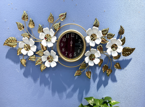 Wall Clock Art Clock Gold Wall Decoration, Creative Handmade Mute Non-Ticking Clock Stainless Steel Wall Clock with Gold Tinted Mirrors Leaf Design for Living Room, Bedroom, Office, Corridor