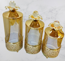 Glass Jars with Lid Decorated Gold Organizers for Kitchen, Bedroom or Living Room Use Storage Jars for Home Decor (Available in Three Sizes - ONE PIECE INCLUDED)