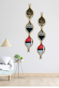 Mirror Water Drop Set of TWO Metal Geometrical Glass Handcrafted Decorative Modern Mirror in Gold